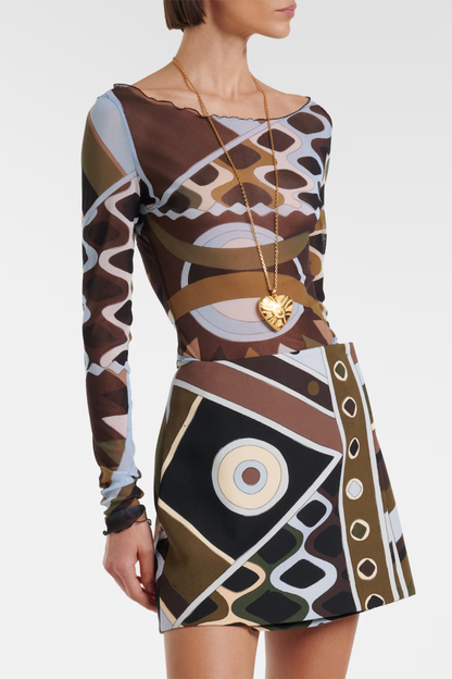 Oipley Swirl Mesh Top - Brown