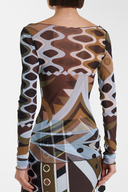 Oipley Swirl Mesh Top - Brown