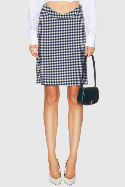 Okalyn Plaid Curved Mini Skirt