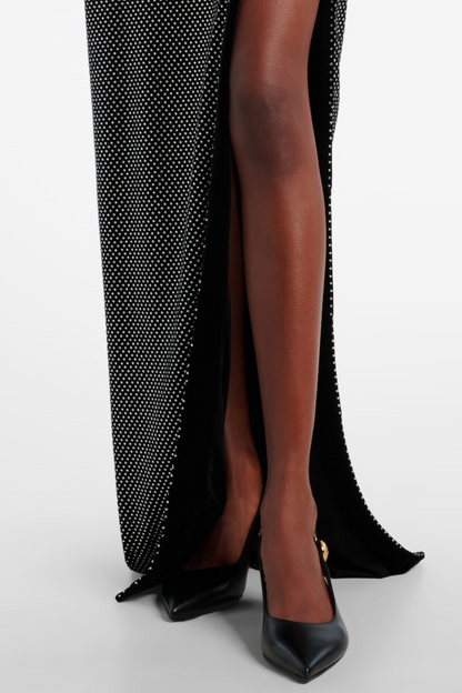 Oksana Halter Crystal Embellished Split Maxi Dress