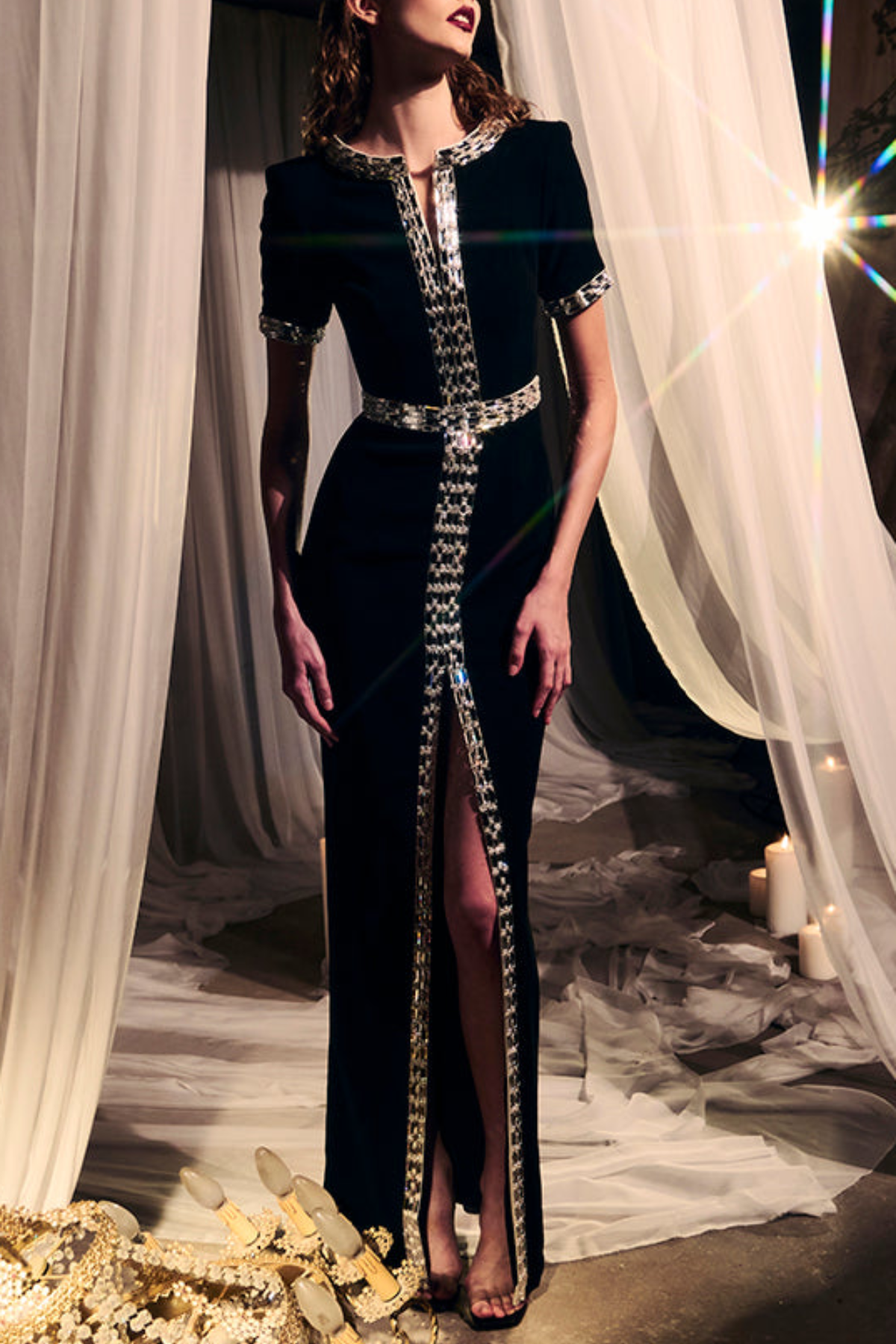Oldaya Crystal Embellished Split Maxi Dress