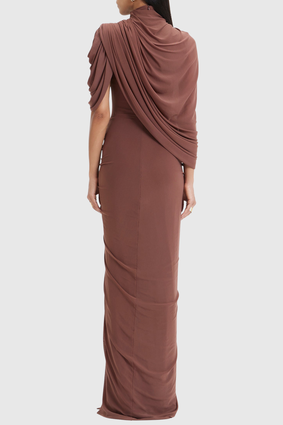 Olema Asymmetric Ruched Cape Maxi Dress