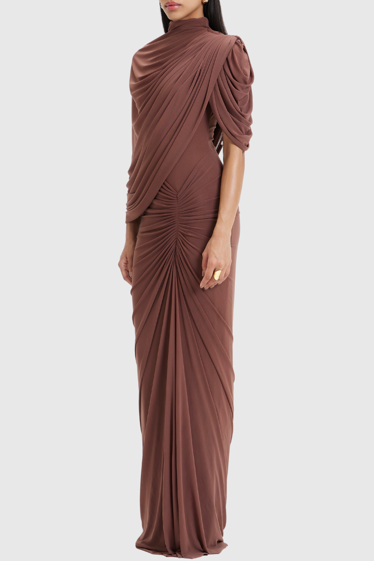 Olema Asymmetric Ruched Cape Maxi Dress