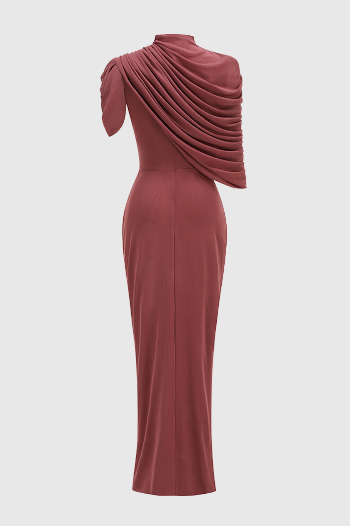 Olema Asymmetric Ruched Cape Maxi Dress