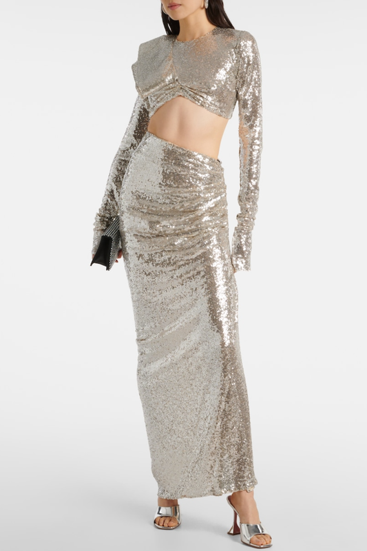 Oliviar Sequin Crop Top & Maxi Skirt Set