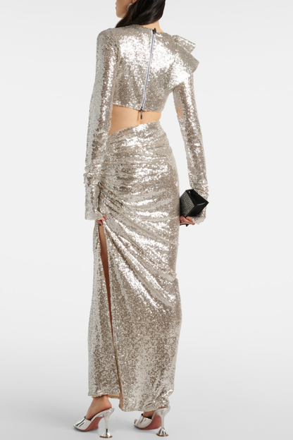 Oliviar Sequin Crop Top & Maxi Skirt Set