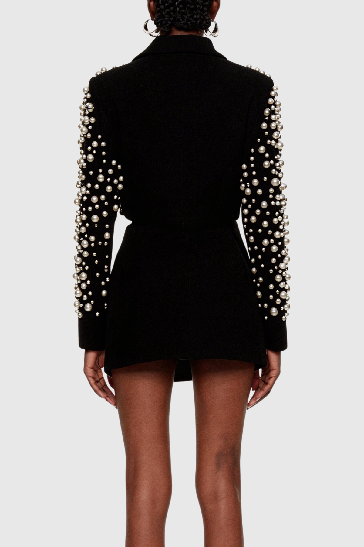 Olwa Asymmetrical Pearl Embellished Blazer & Skirt Set - Black