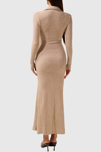 Omara Bow Tie-waist Knit Midi Dress - Khaki