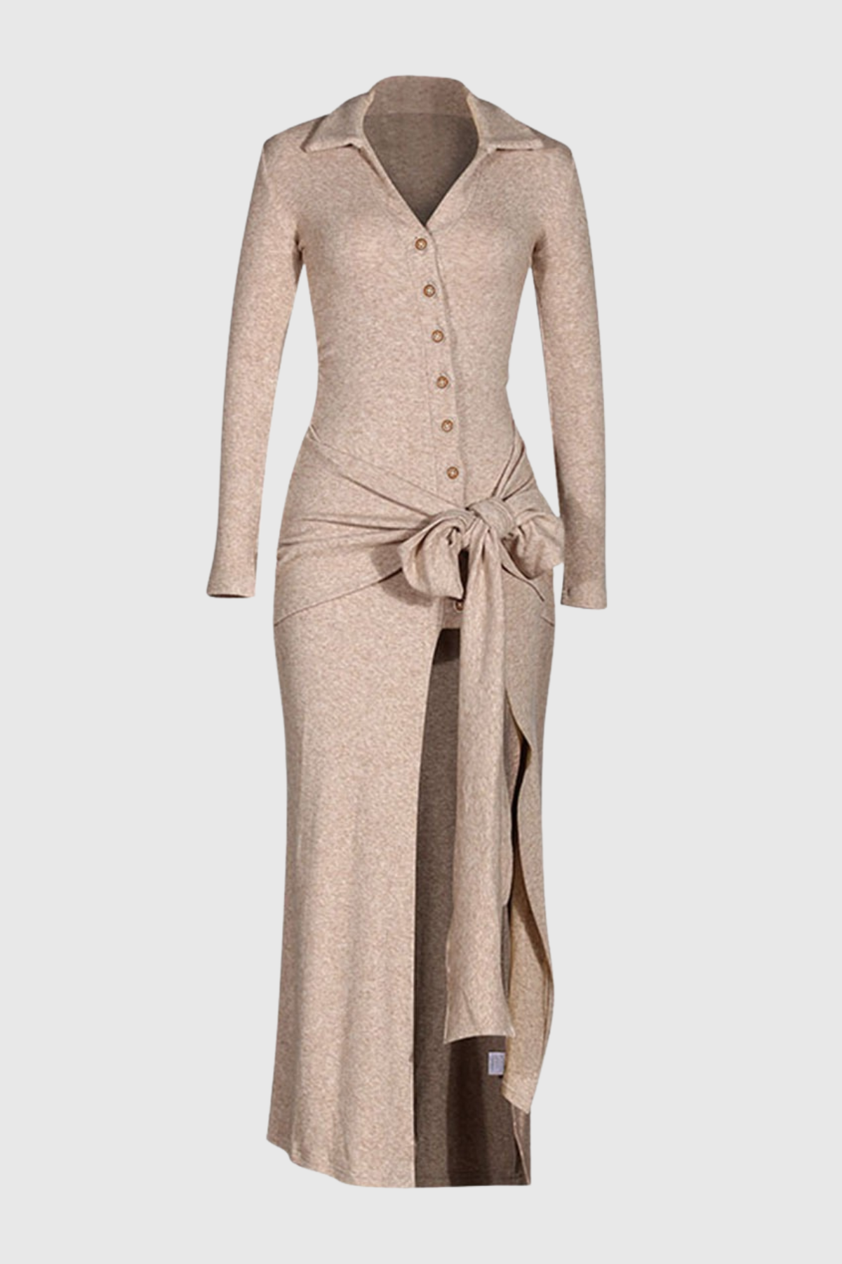 Omara Bow Tie-waist Knit Midi Dress - Khaki