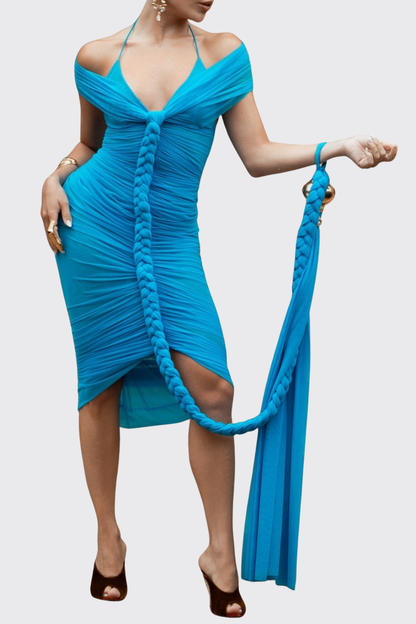 Omila Ruched Rope Embellished Mini Dress