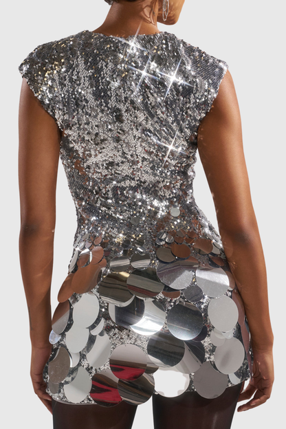 Ominik Sequin Mini Dress - Silver