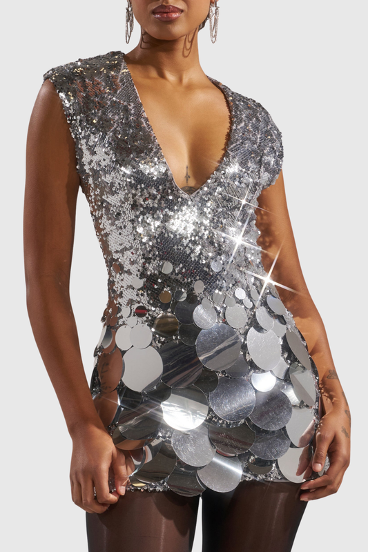 Ominik Sequin Mini Dress - Silver