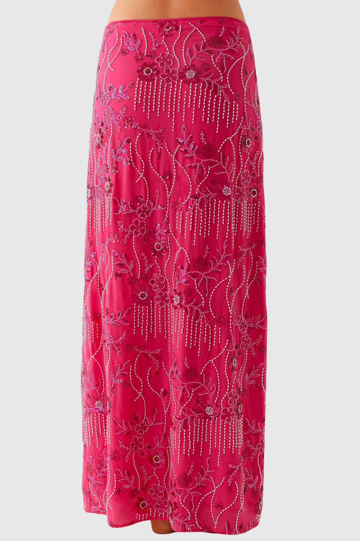 Ongus Beaded Sequin Maxi Skirt - Fuchsia