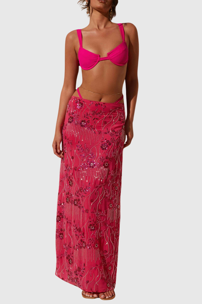 Ongus Beaded Sequin Maxi Skirt - Fuchsia