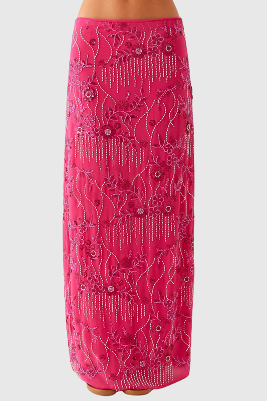 Ongus Beaded Sequin Maxi Skirt - Fuchsia