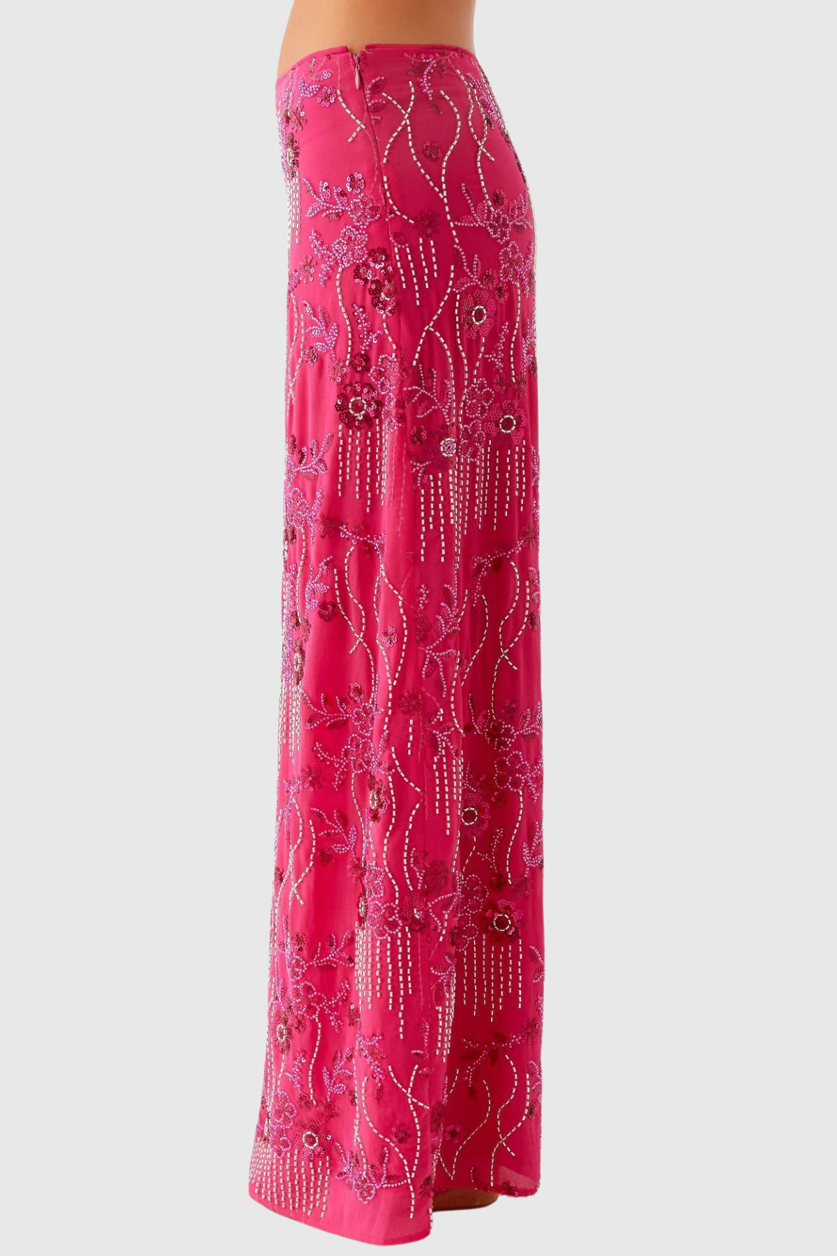 Ongus Beaded Sequin Maxi Skirt - Fuchsia