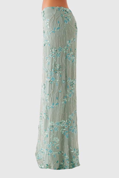 Ongus Beaded Sequin Maxi Skirt - Green