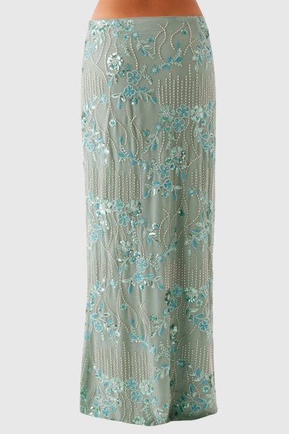 Ongus Beaded Sequin Maxi Skirt - Green