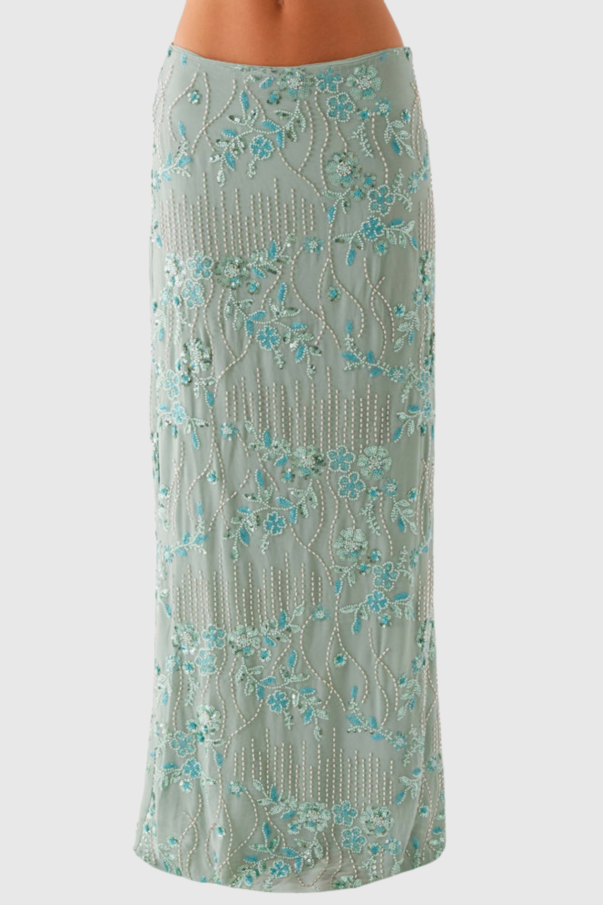 Ongus Beaded Sequin Maxi Skirt - Green