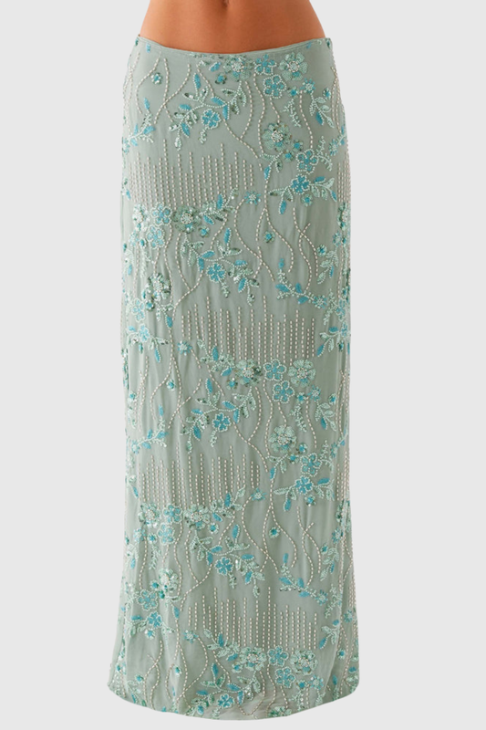 Ongus Beaded Sequin Maxi Skirt - Green