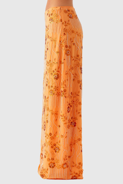 Ongus Beaded Sequin Maxi Skirt - Orange