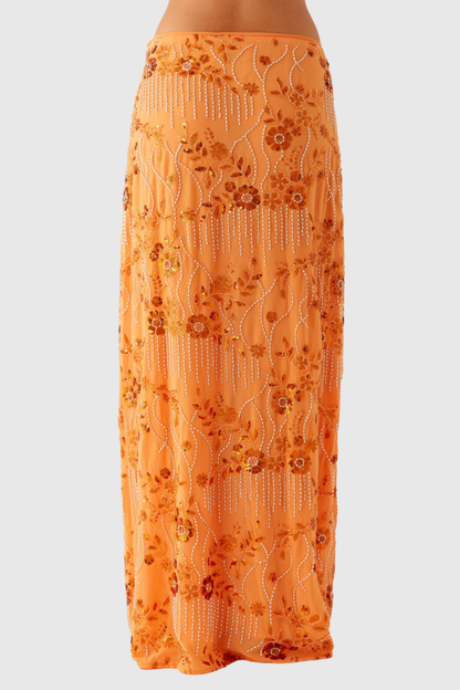 Ongus Beaded Sequin Maxi Skirt - Orange