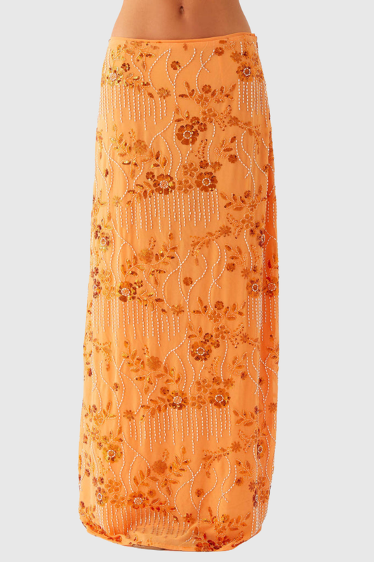 Ongus Beaded Sequin Maxi Skirt - Orange