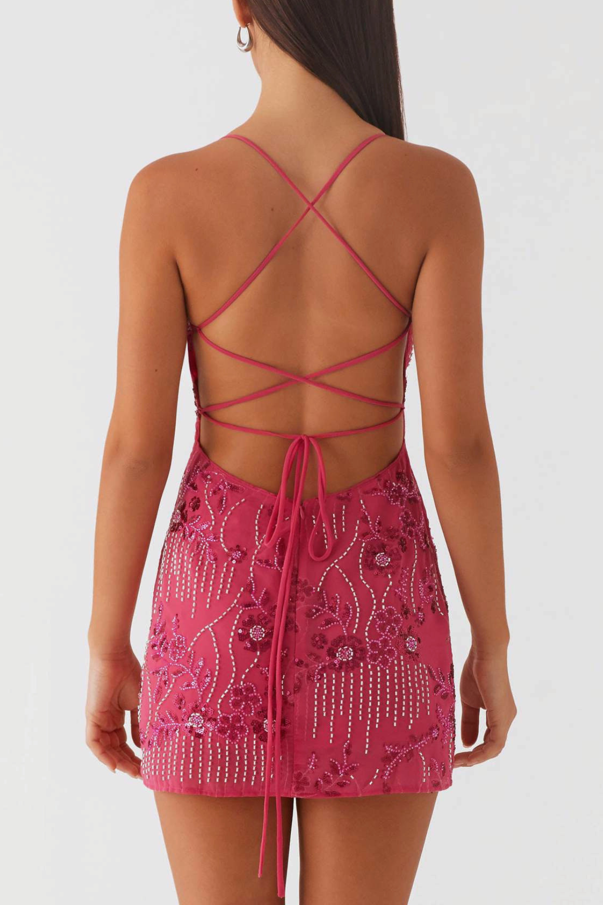 Ongus Floral Sequin Cami Mini Dress - Fuchsia