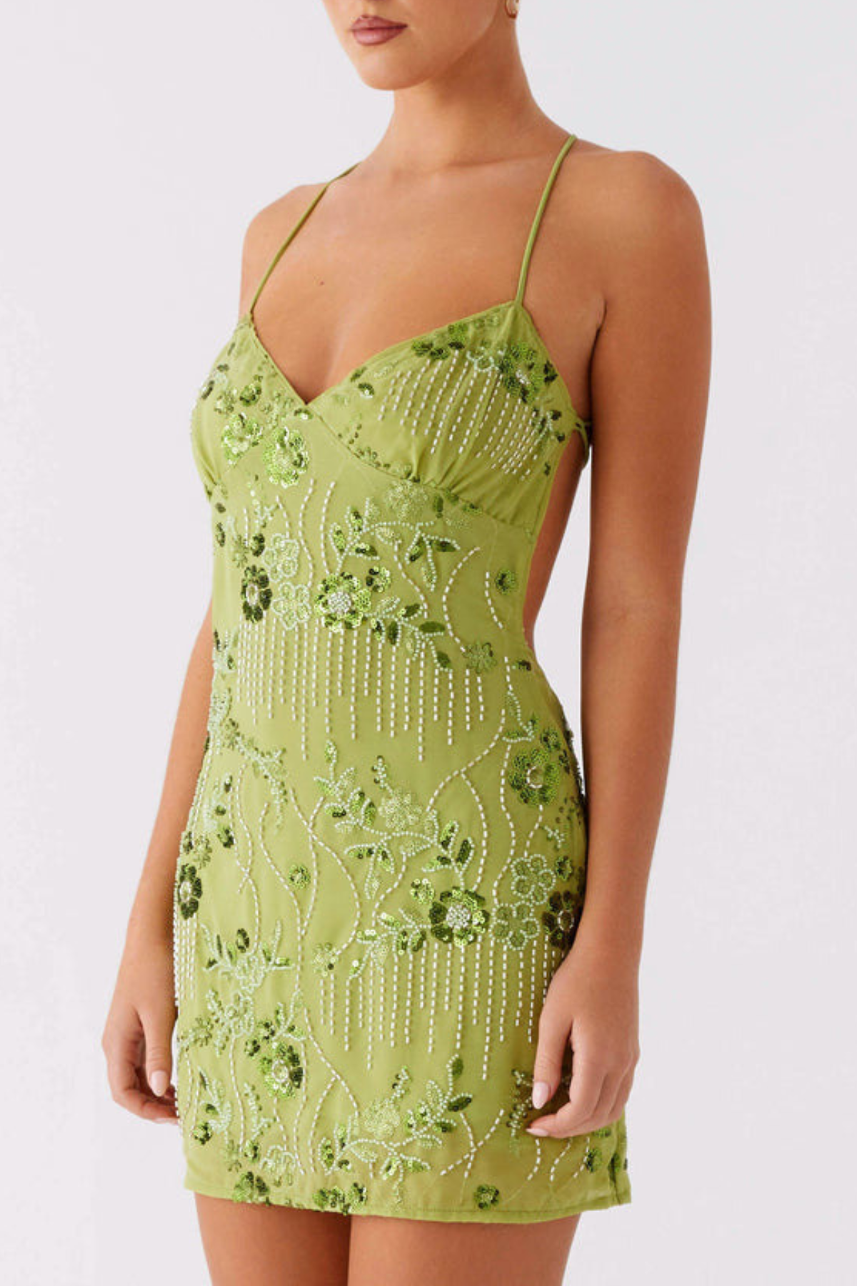 Ongus Floral Sequin Cami Mini Dress - Green