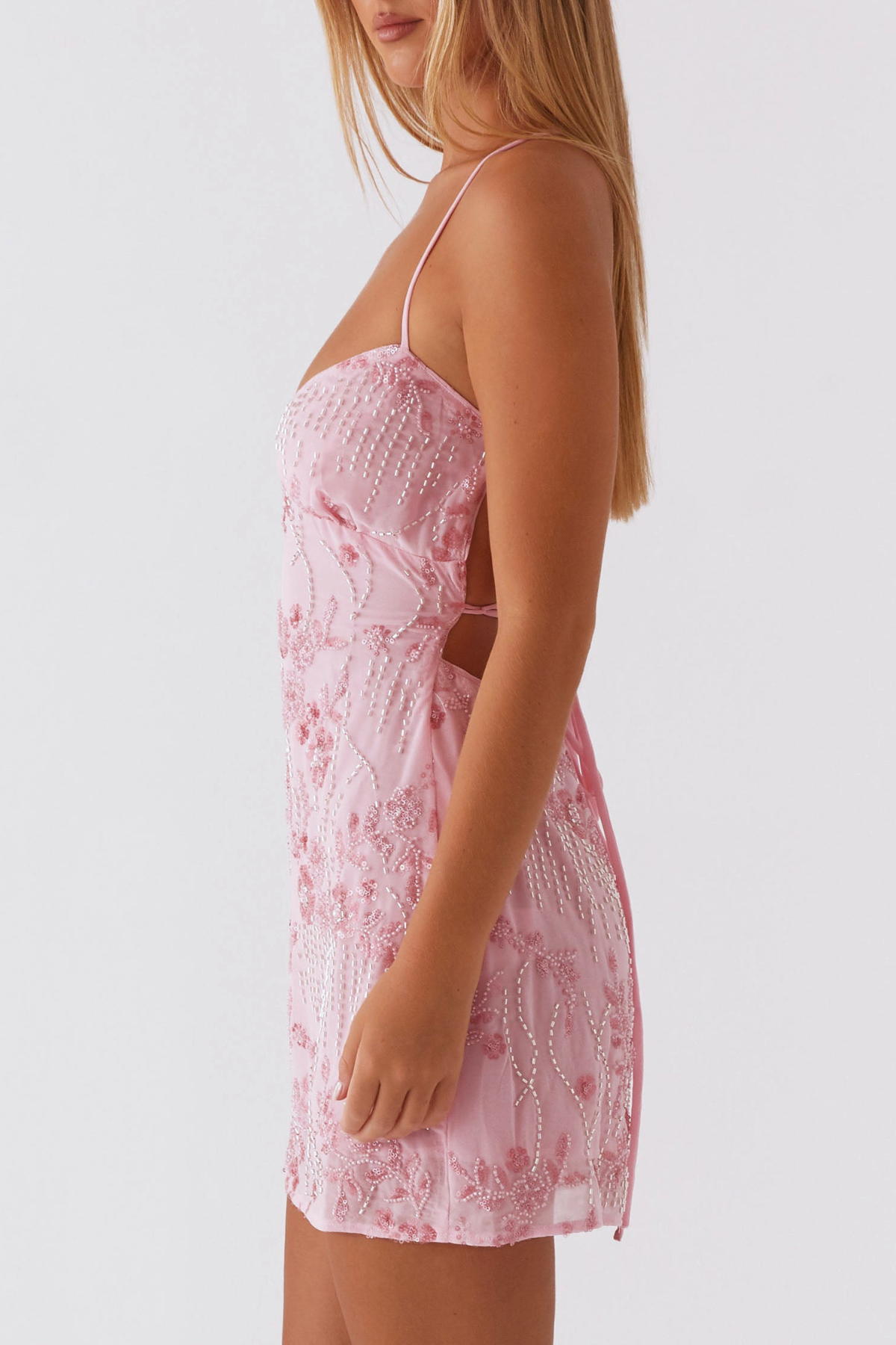 Ongus Floral Sequin Cami Mini Dress - Pink