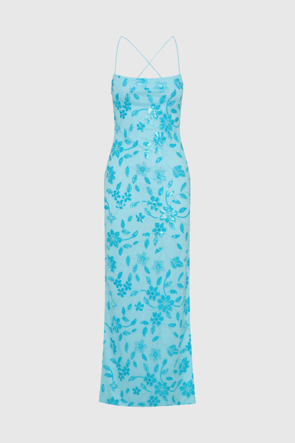 Ongus Floral Sequin Maxi Dress - Blue