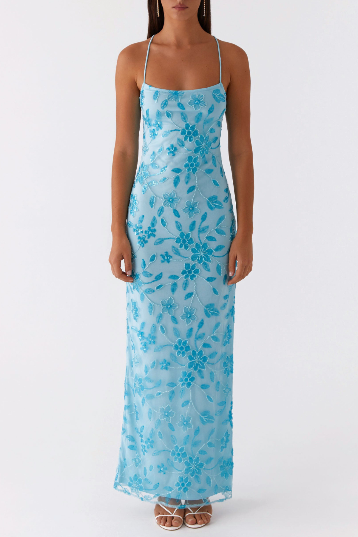 Ongus Floral Sequin Maxi Dress - Blue