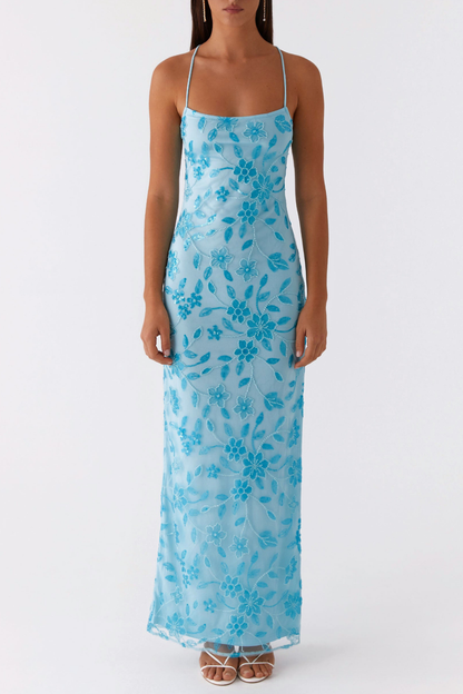 Ongus Floral Sequin Maxi Dress - Blue