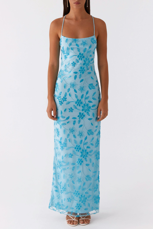 Ongus Floral Sequin Maxi Dress - Blue