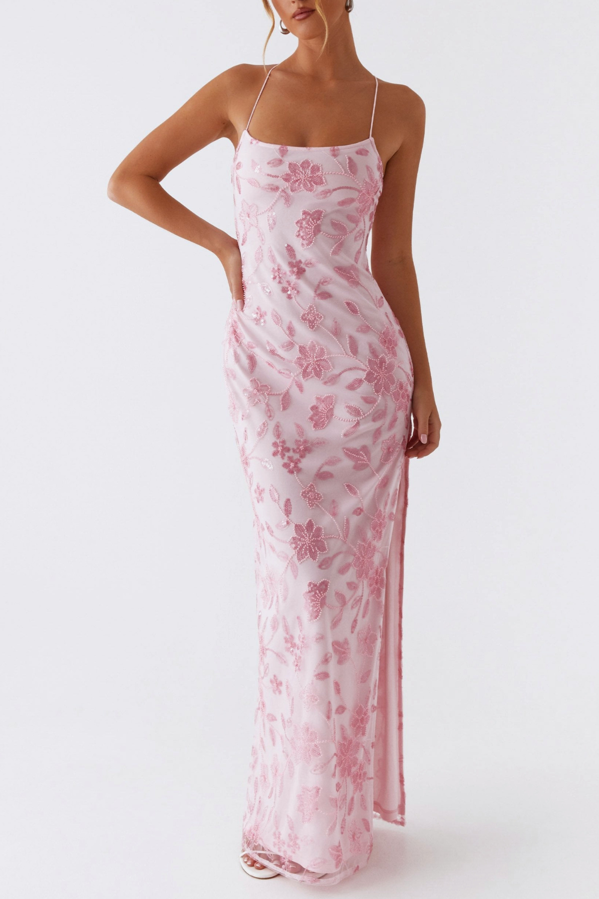 Ongus Floral Sequin Maxi Dress - Pink
