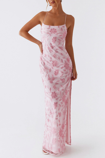 Ongus Floral Sequin Maxi Dress - Pink