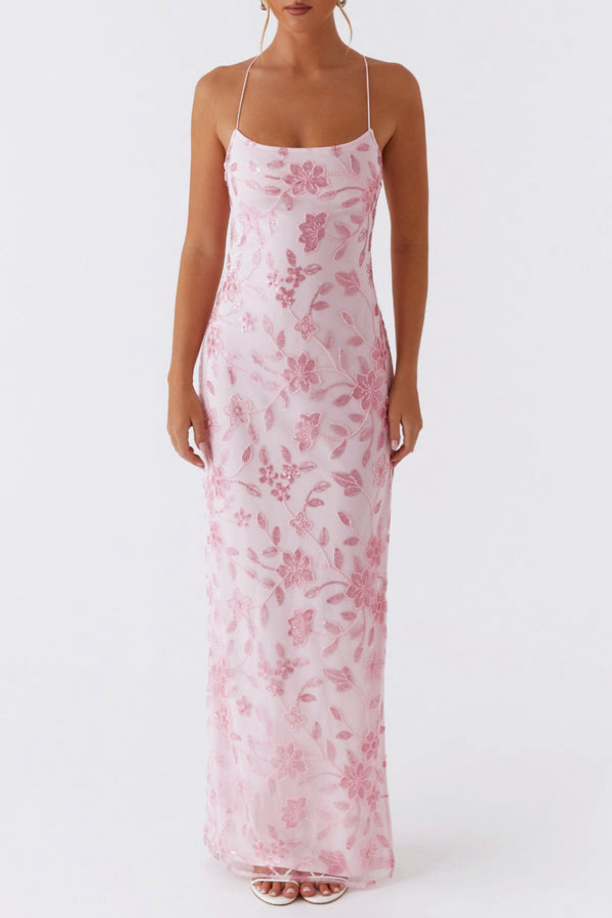 Ongus Floral Sequin Maxi Dress - Pink