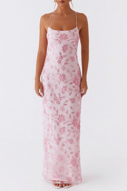 Ongus Floral Sequin Maxi Dress - Pink