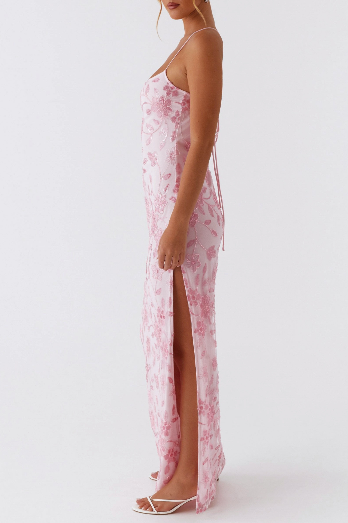 Ongus Floral Sequin Maxi Dress - Pink