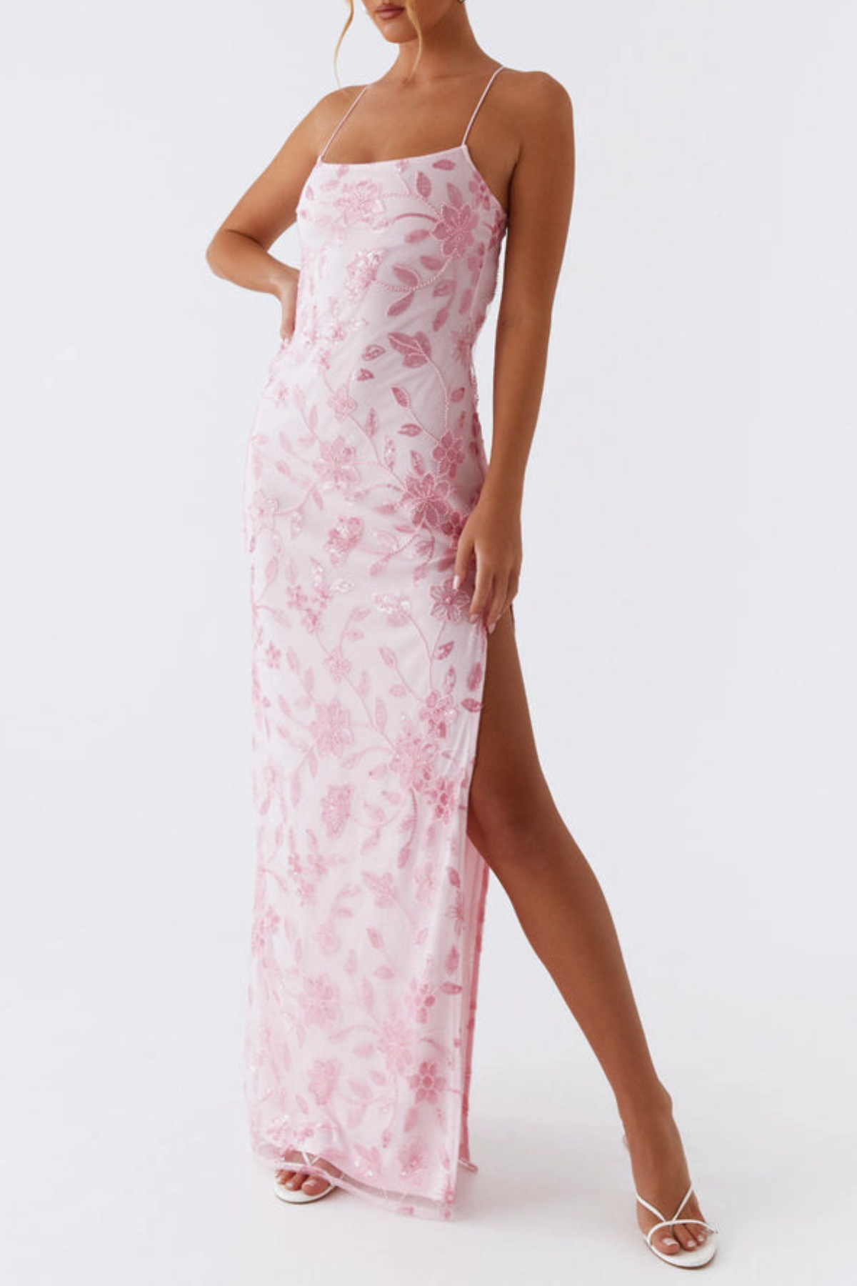 Ongus Floral Sequin Maxi Dress - Pink