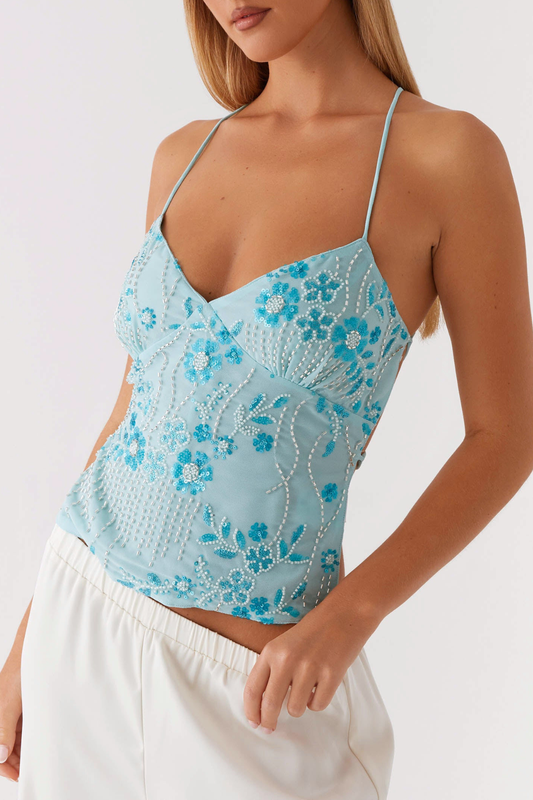 Ongus Floral Sequin Top - Blue