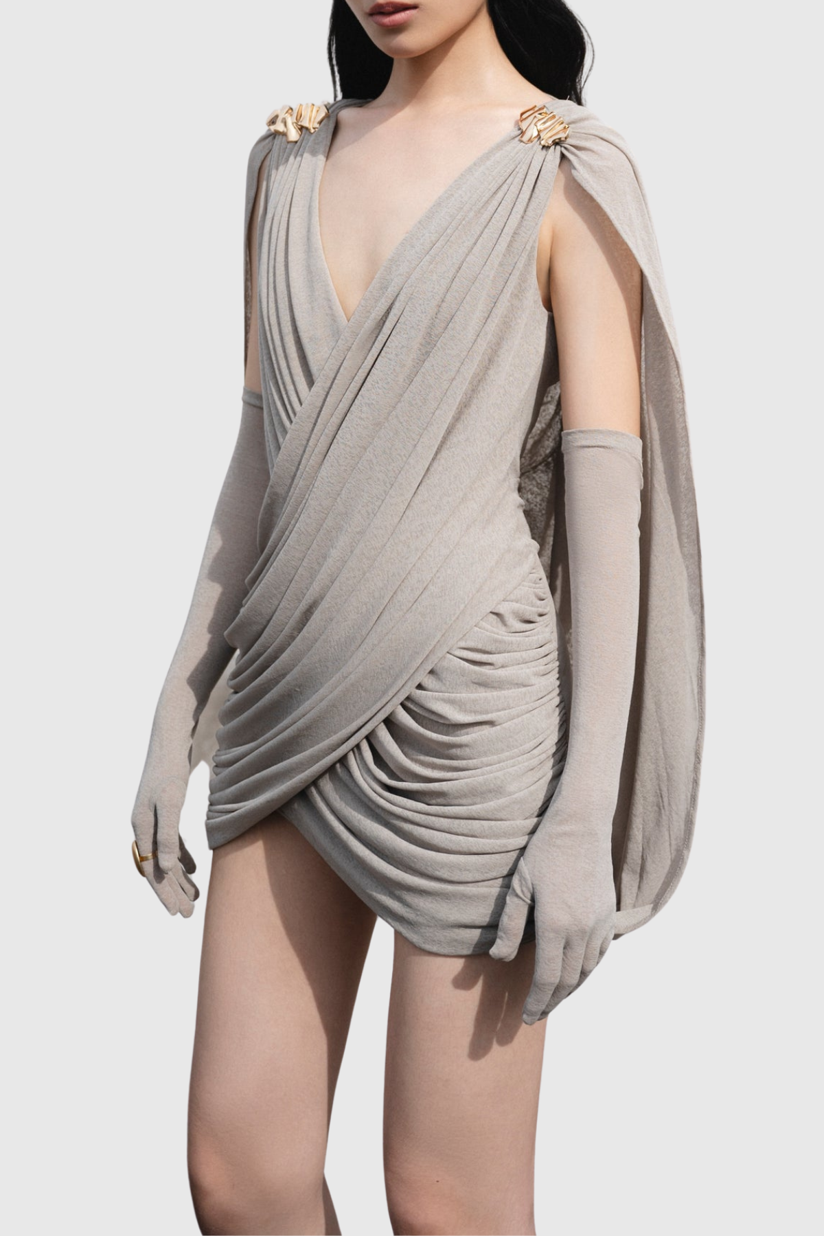 Onyx Draped Mini Dress - Grey