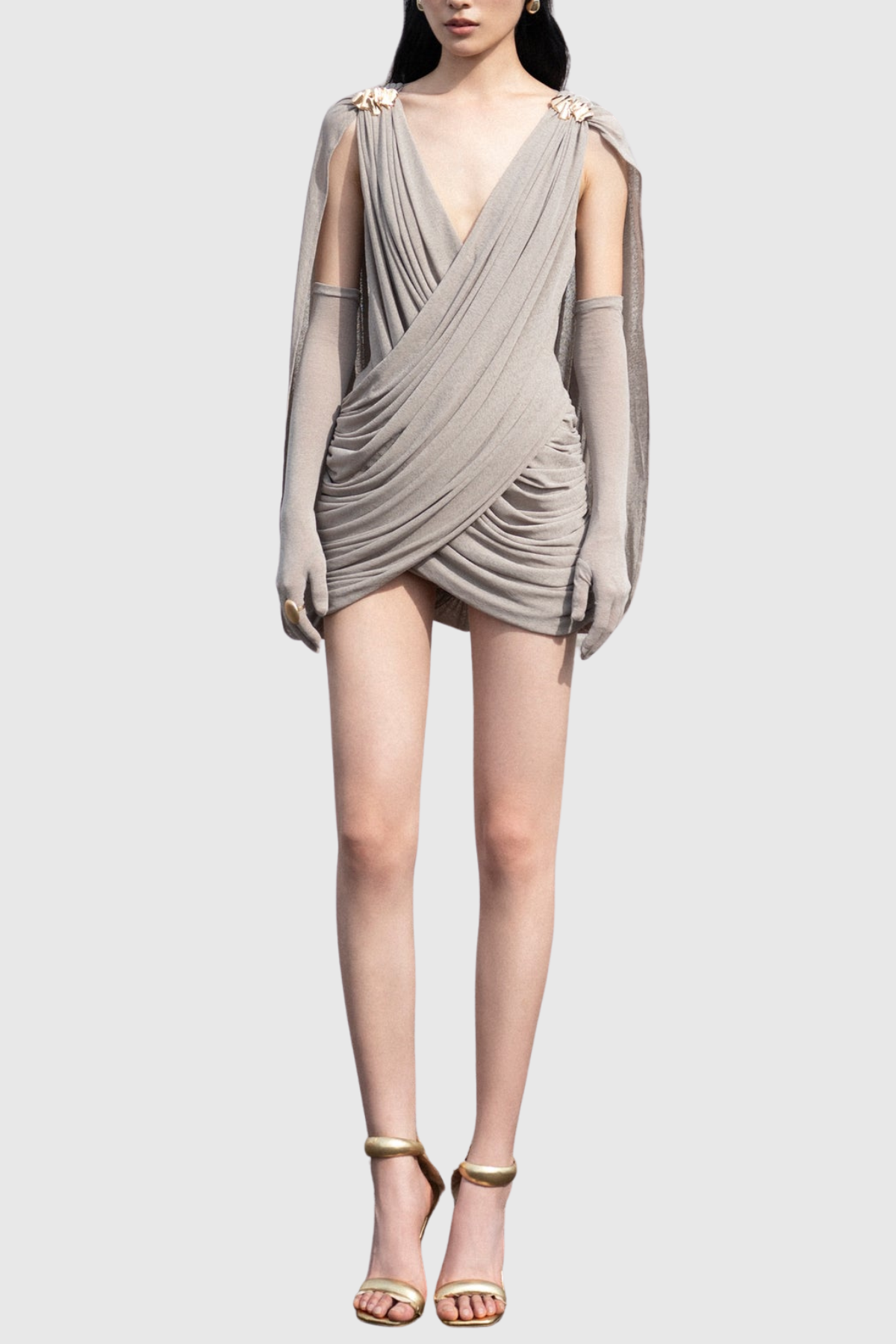 Onyx Draped Mini Dress - Grey