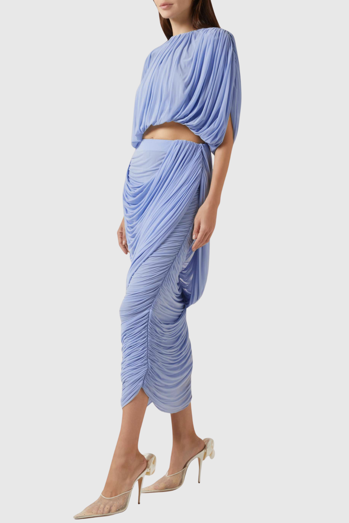 Oracia Mesh Draped Top & Midi Dress Set