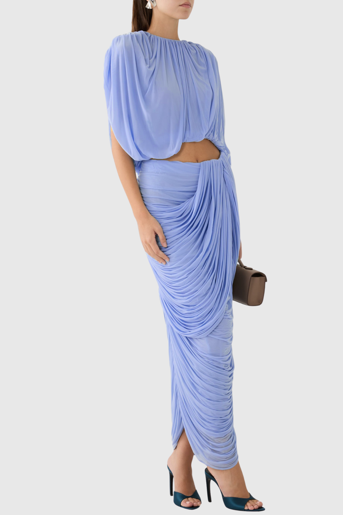 Oracia Mesh Draped Top & Midi Dress Set