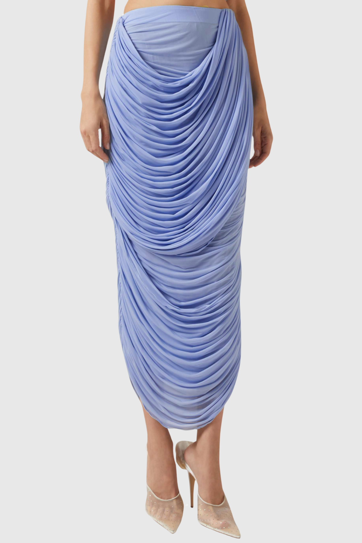 Oracia Mesh Draped Top & Midi Dress Set