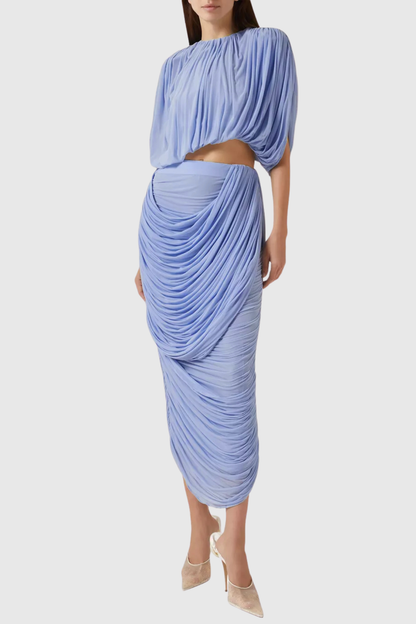 Oracia Mesh Draped Top & Midi Dress Set