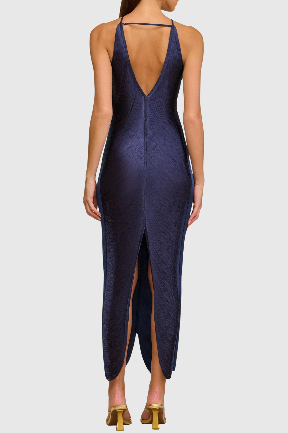 Oriana Halter Fringe Maxi Bandage Dress - Blue