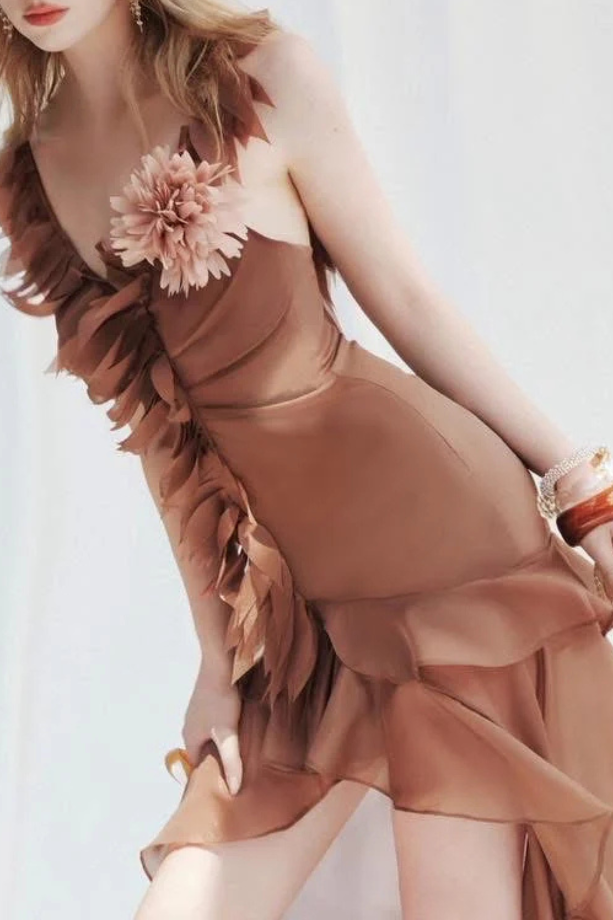 Oriane Leaf Ruffle Maxi Dress