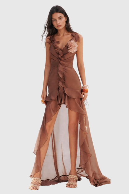 Oriane Leaf Ruffle Maxi Dress